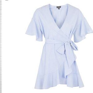Topshop Poplin Blue Stripe Wrap Dress